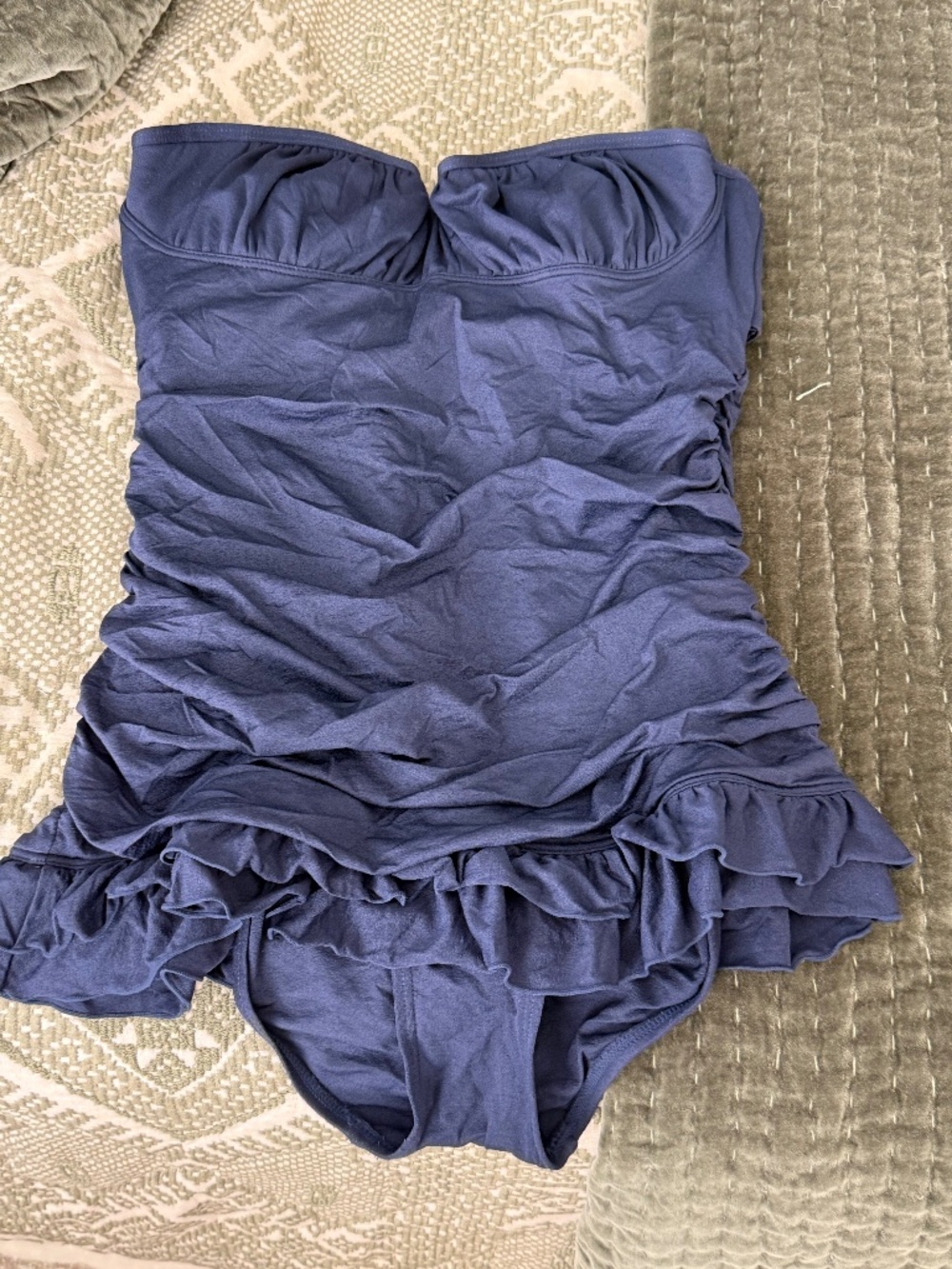 Juicy Couture Beach Royalty Navy Ruched Ruffle One Piece Swimsuit L